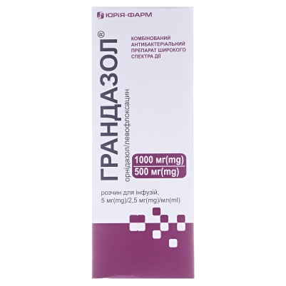 ГРАНДАЗОЛ® розчин для інфузій 5 мг/2,5 мг/мл по 200 мл у пляшці; по 1 пляшці в пачці з картону